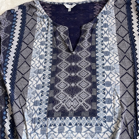 Lucky Brand tie waist sleeveless top blue / grey print sz large - Picture 5 of 12